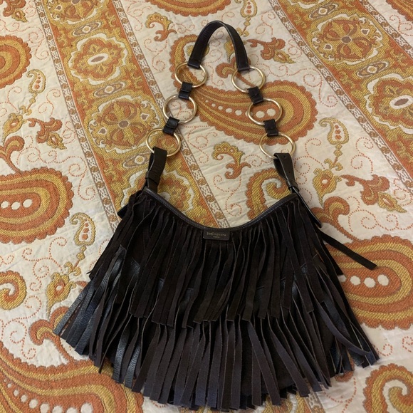 Saint Laurent Bags Yves Saint Laurent Black Suede Fringe Bag Ysl
